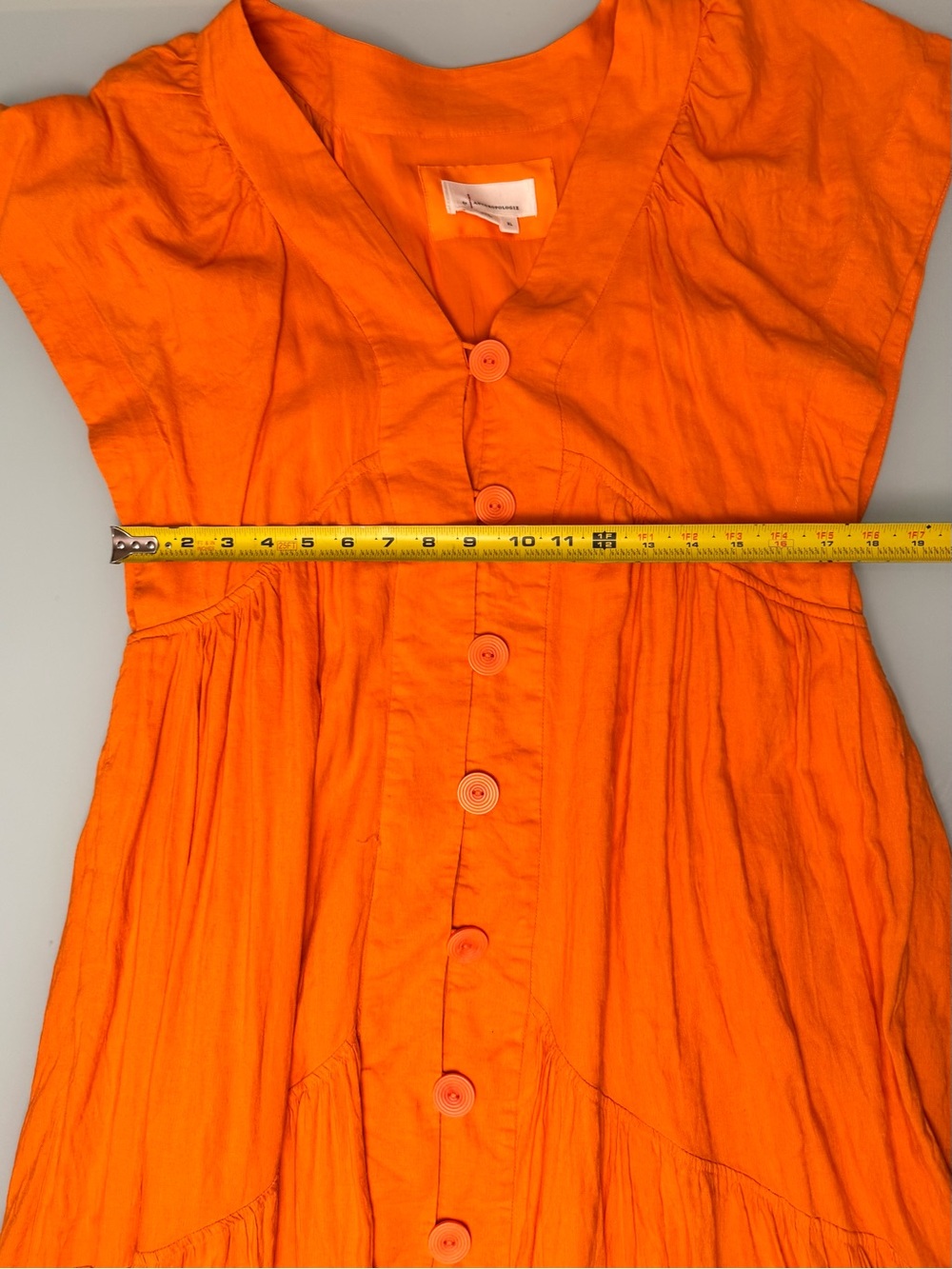 By Anthropologie Reneé Flutter-Sleeve Orange Linen Button-Front Midi Dress - XL - Picture 4 of 10